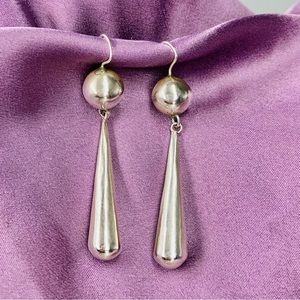 Vintage Sterling Silver Hollow Puff Ball & Teardrop Earrings Handmade